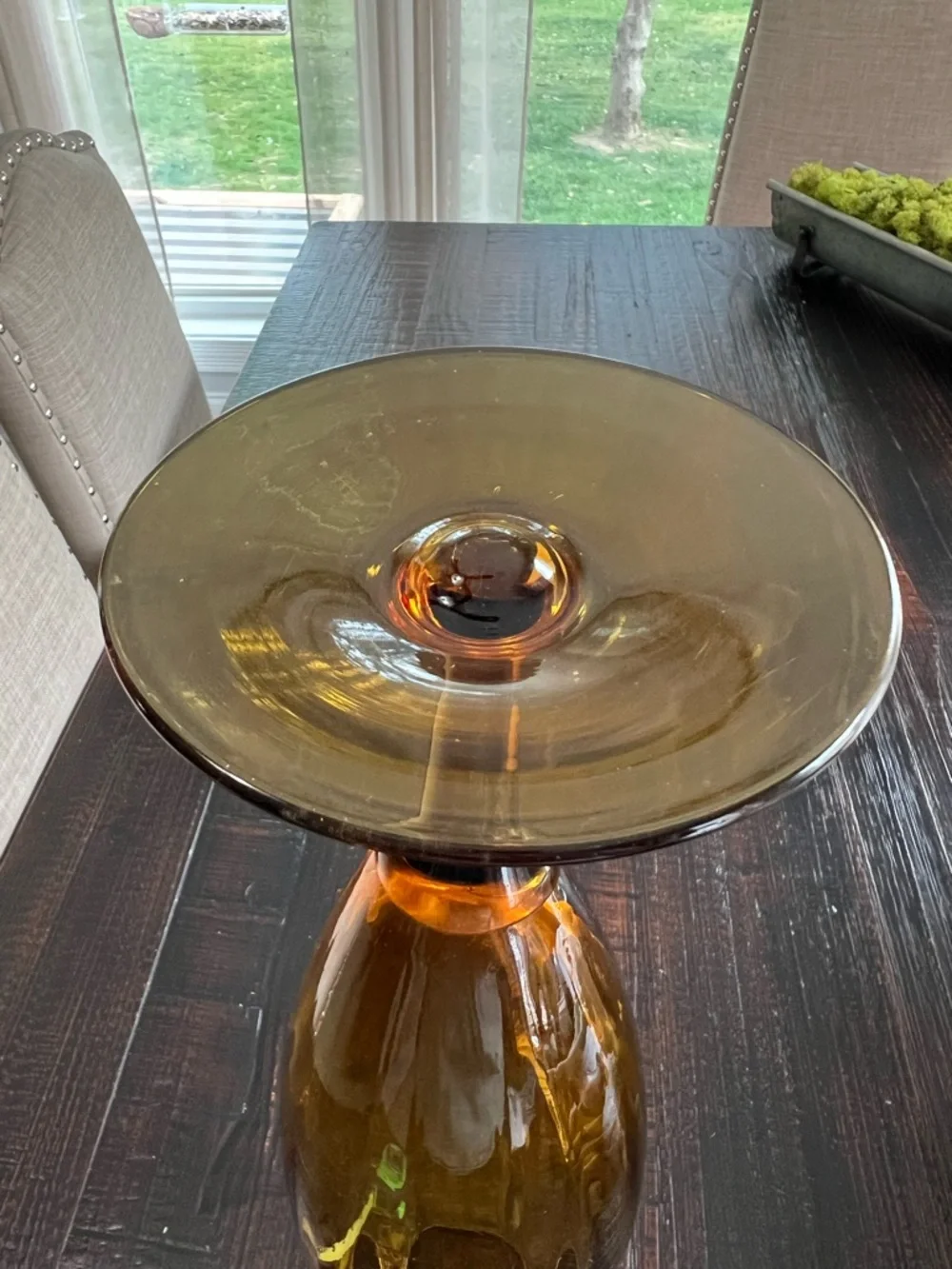 Tall Amber Glass Stem Vase 16.5” Mid Century Modern Decor Optic Panel